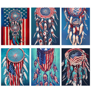 US Flag Dreamcatcher-Full Round Diamond Painting-30x40cm