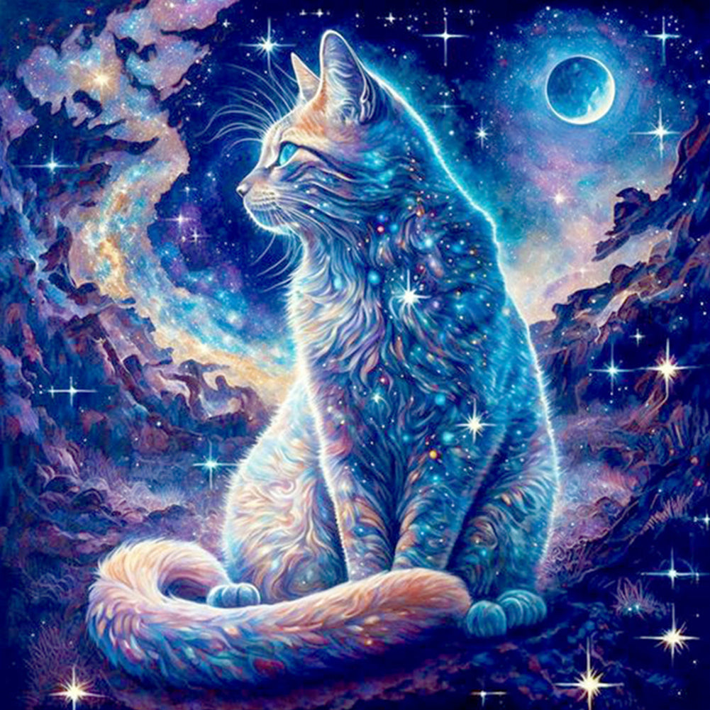 Starry Sky Cat-Full Round Diamond Painting-30x30cm