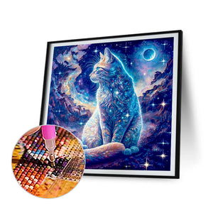 Starry Sky Cat-Full Round Diamond Painting-30x30cm