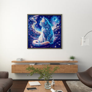 Starry Sky Cat-Full Round Diamond Painting-30x30cm