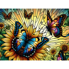 Load image into Gallery viewer, Stained Glass Sunflower Butterfly-Full Round Diamond Painting-40x30cm
