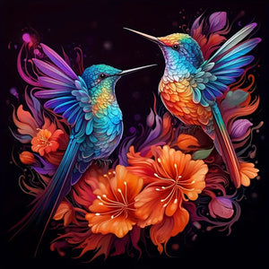 Flower Hummingbird-Full Round Diamond Painting-30x30cm