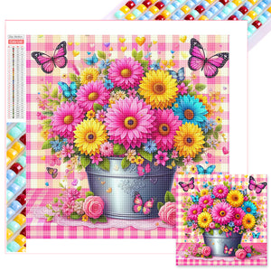 Pink Flowers-Full Square Diamond Painting-30x30cm