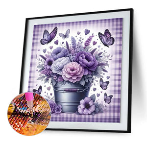 Purple Flower Butterfly-Full Round Diamond Painting-30x30cm