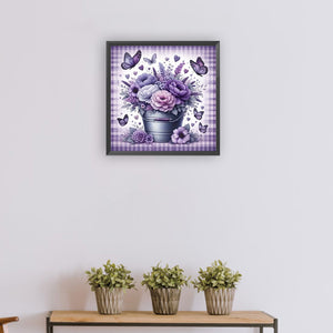 Purple Flower Butterfly-Full Round Diamond Painting-30x30cm