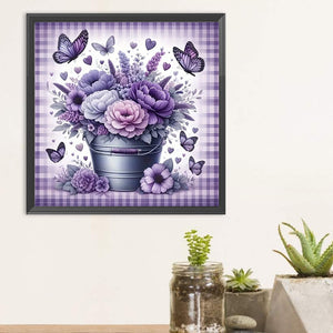 Purple Flower Butterfly-Full Round Diamond Painting-30x30cm