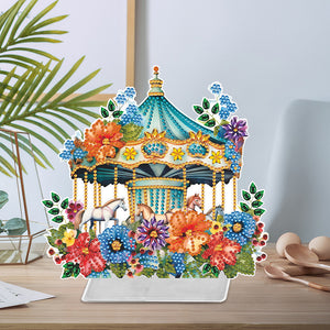 Flower Carousel-Single Side Drill-Acrylic Diamond Desktop Ornament