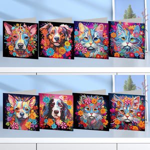 8Pcs/Set-Cat dog-Diamond Greeting Cards