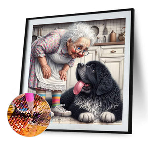 Old Lady And Dog-Full Round Diamond Painting-40x40cm