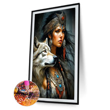 Load image into Gallery viewer, Woman And Wolf-Full Round Diamond Painting-40x60cm-Large Size
