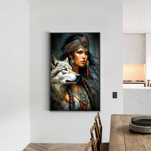 Woman And Wolf-Full Round Diamond Painting-40x60cm-Large Size