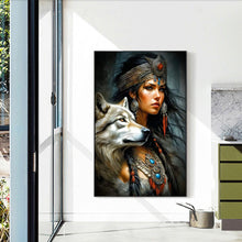 Load image into Gallery viewer, Woman And Wolf-Full Round Diamond Painting-40x60cm-Large Size
