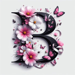 Daisy Butterfly 26 Alphabet-Full Round Diamond Painting-30x30cm