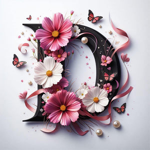 Daisy Butterfly 26 Alphabet-Full Round Diamond Painting-30x30cm