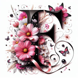 Daisy Butterfly 26 Alphabet-Full Round Diamond Painting-30x30cm