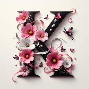 Daisy Butterfly 26 Alphabet-Full Round Diamond Painting-30x30cm