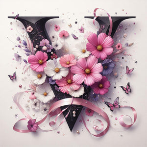 Daisy Butterfly 26 Alphabet-Full Round Diamond Painting-30x30cm