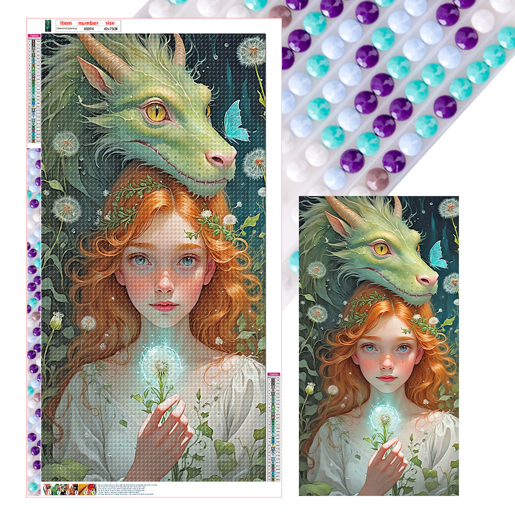 Dragon And Girl-Full Round Diamond Painting-40x75cm-Large Size