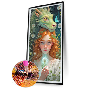 Dragon And Girl-Full Round Diamond Painting-40x75cm-Large Size