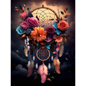 Flower Dream Catcher-Full Round Diamond Painting-30x40cm