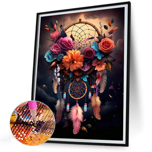 Flower Dream Catcher-Full Round Diamond Painting-30x40cm