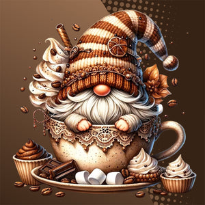 Coffee Gnome-Full Round Diamond Painting-30x30cm