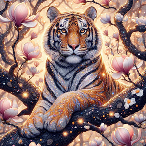 Tiger Cat Flower-Full Round Diamond Painting-30x30cm