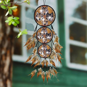 Wolf-Feather Wind Chime Diamond Art Hanging Pendant