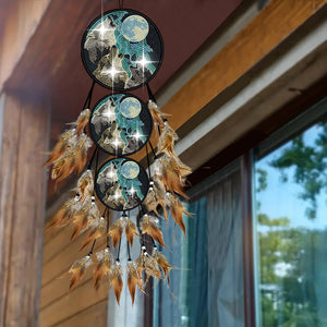 Wolf-Feather Wind Chime Diamond Art Hanging Pendant