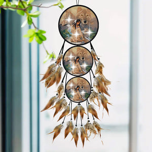 Wolf-Feather Wind Chime Diamond Art Hanging Pendant