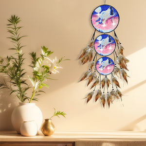 Wolf-Feather Wind Chime Diamond Art Hanging Pendant