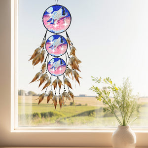 Wolf-Feather Wind Chime Diamond Art Hanging Pendant