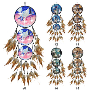 Wolf-Feather Wind Chime Diamond Art Hanging Pendant