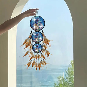 Wolf-Feather Wind Chime Diamond Art Hanging Pendant