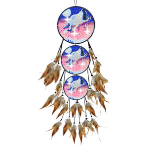 Wolf-Feather Wind Chime Diamond Art Hanging Pendant