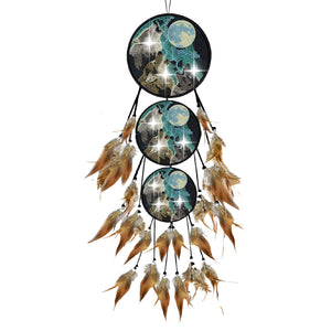 Wolf-Feather Wind Chime Diamond Art Hanging Pendant