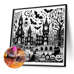 Terrifying Black And White Street View-Full Round Diamond Painting-40x40cm