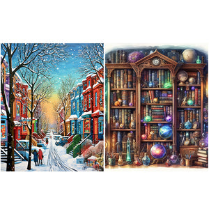 Bookshelf Street-Full Square Diamond Painting-40x50cm