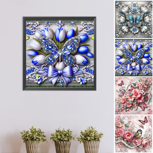 Butterfly Flowers-Full Round Diamond Painting-30x30cm