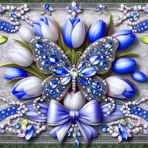 Butterfly Flowers-Full Round Diamond Painting-30x30cm