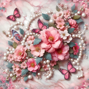 Butterfly Flowers-Full Round Diamond Painting-30x30cm