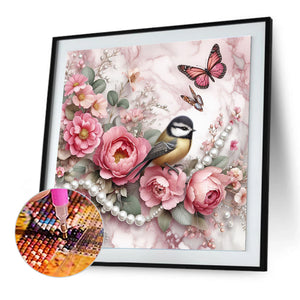 Butterfly Flowers-Full Round Diamond Painting-30x30cm