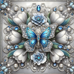 Butterfly Flowers-Full Round Diamond Painting-30x30cm