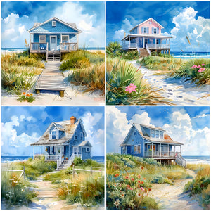 Beach House-Full Round Diamond Painting-30x30cm