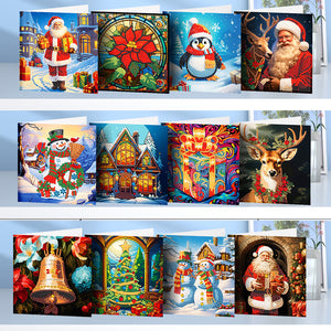 12Pcs/Set Christmas-Diamond Greeting Cards