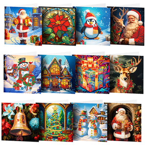 12Pcs/Set Christmas-Diamond Greeting Cards