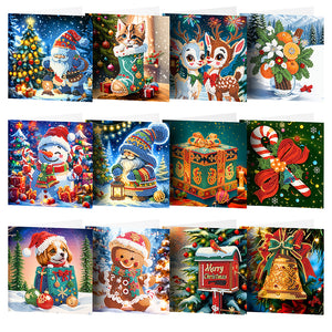 12Pcs/Set Christmas-Diamond Greeting Cards