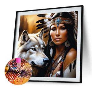 Wolf  Beauty-Full Round Diamond Painting-40x40cm