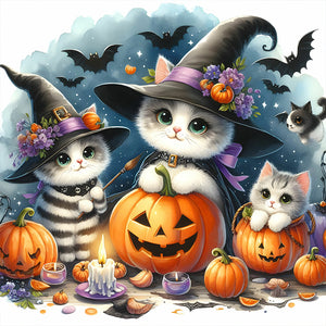 Halloween Cat-Full Round Diamond Painting-30x30cm