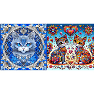 Mandala Pattern Cat-Full Round Diamond Painting-30x30cm